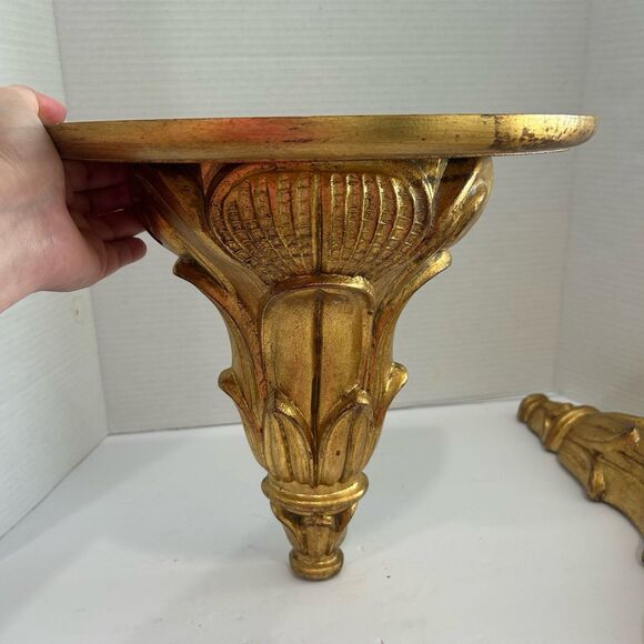 Vintage Ornate Wood Wall Shelves Hand Crafted Made in Italy Gold Gilded Finish - Picture 3 of 12